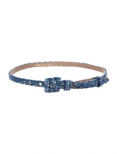 Pre-owned Carolina Herrera Skinny Tweed Waist Belt In Blue