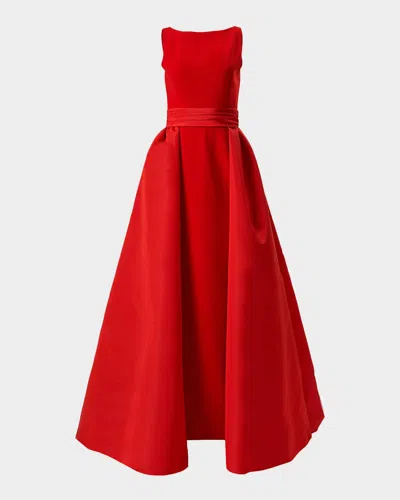 Carolina Herrera Sleeveless Boatneck Silk Overskirt Column Gown In Red