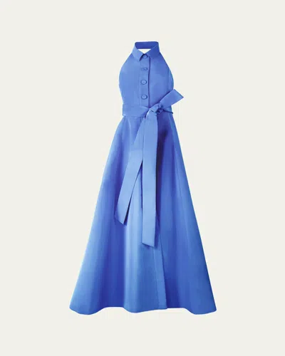 Carolina Herrera Sleeveless Collared Halter Gown With Belt In Purple