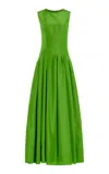 Carolina Herrera Sleeveless Cotton-blend Faille Maxi Dress In Green