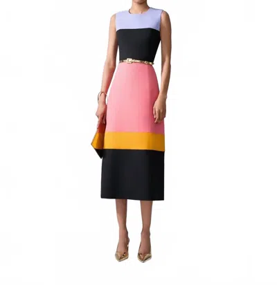 CAROLINA HERRERA SLEEVELESS CREWNECK COLORBLOCKED MIDI DRESS IN MULTICOLOR