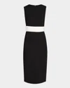 Carolina Herrera Sleeveless Cummerbund-waist Midi Dress In Blackwhite