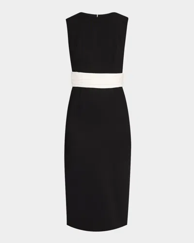 Carolina Herrera Sleeveless Cummerbund-waist Midi Dress In Schwarz