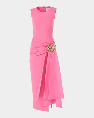 Carolina Herrera Sleeveless Hip-sash Column Dress In Happy Pink