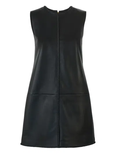 Carolina Herrera Sleeveless Leather Mini Dress In Black