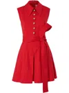 Carolina Herrera Sleeveless Pleated Mini Shirtdress In Red
