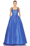 Carolina Herrera Wide Strap Full Midi Silk Dress In Delphinium Multi