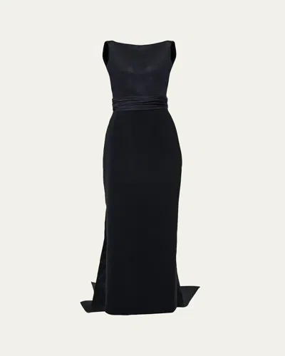 Carolina Herrera Sleeveless Silk Column Dress With Train In Black