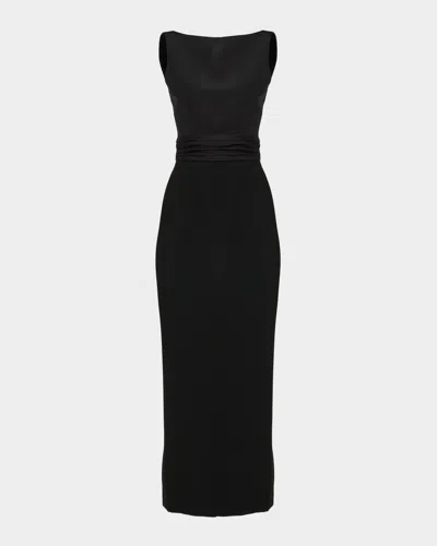 Carolina Herrera Sleeveless Silk Column Dress With Train In Black