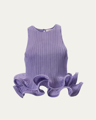 Carolina Herrera Sleeveless Tiered Ruffle Peplum Blouse In Blue