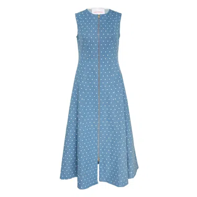 Carolina Herrera Sleeveless Zip Front A-line Midi Dress In Blue