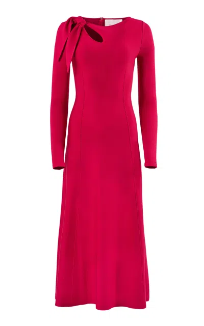 Carolina Herrera Slit-neck Silk Stretch Knit Midi Dress In Red