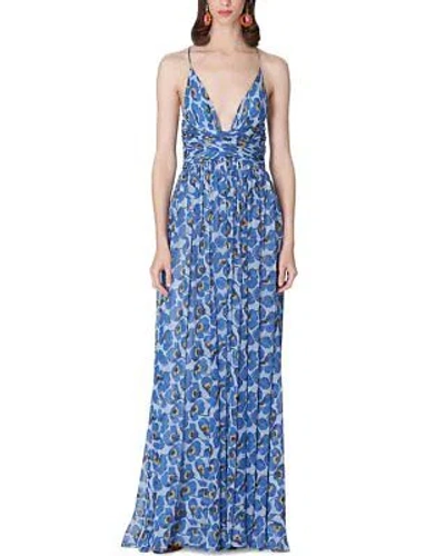 Pre-owned Carolina Herrera Spaghetti Strap Deep V Silk Gown Women's In Lupine Blue Mul