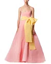 Carolina Herrera Scoop-neck Waist-sash Sleeveless Full Gown In Pink
