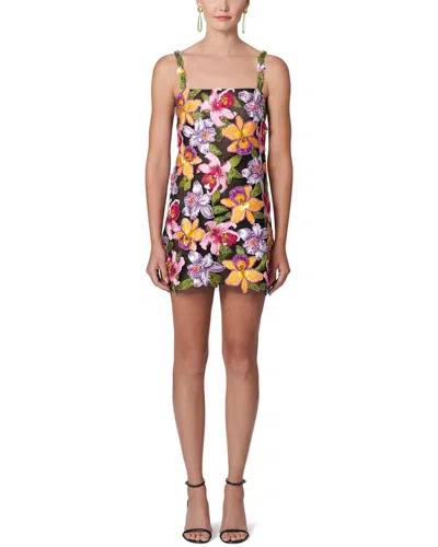 Carolina Herrera Floral Embroidered Mini Dress In Black Multi-color