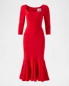 Carolina Herrera Square-neck 3/4-sleeve Midi Trumpet Dress In Herrera Red