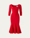 Carolina Herrera Square-neck 3/4-sleeve Midi Trumpet Dress In Herrera Red
