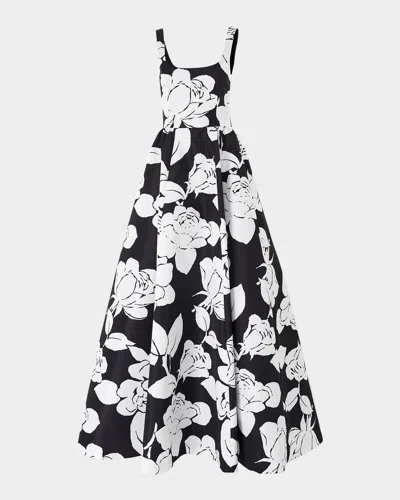 Carolina Herrera Square-neck Flower Sleeveless Ball Gown In Whiteblack