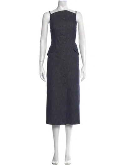 Pre-owned Carolina Herrera Square Neckline Knee-length Dress In Blue