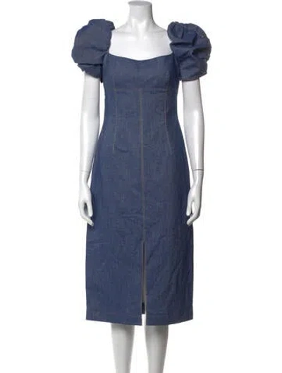 Pre-owned Carolina Herrera Square Neckline Knee-length Dress W/ Tags In Blue
