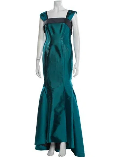 Pre-owned Carolina Herrera Square Neckline Long Dress In Blue