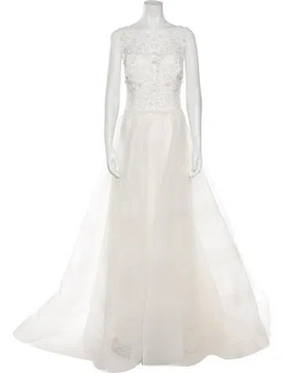 Pre-owned Carolina Herrera Square Neckline Long Dress In Neutral