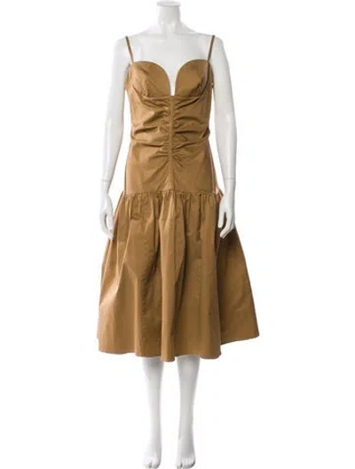 Pre-owned Carolina Herrera Square Neckline Midi Length Dress In Brown