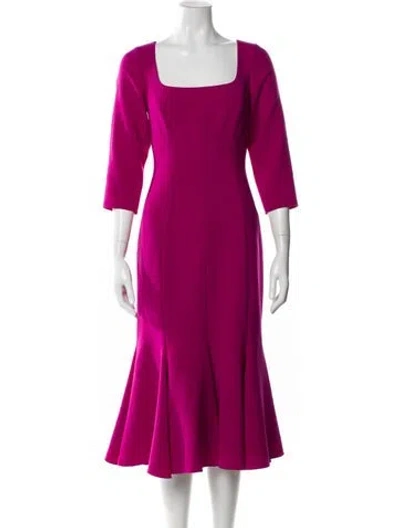Pre-owned Carolina Herrera Square Neckline Midi Length Dress In Pink