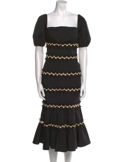 Pre-owned Carolina Herrera Square Neckline Midi Length Dress W/ Tags In Black