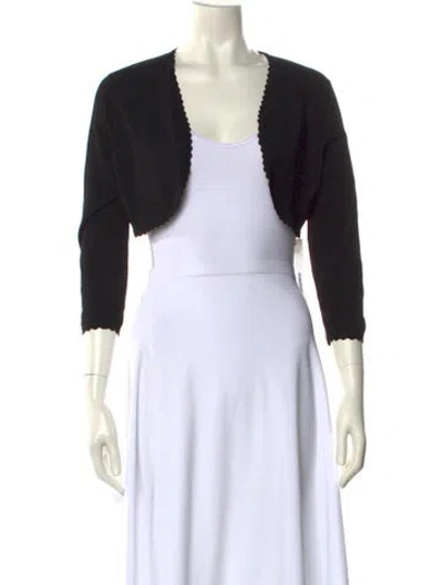Pre-owned Carolina Herrera Square Neckline Three-quarter Sleeve Crop Top In Black