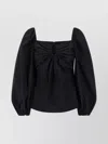 Carolina Herrera Square Neckline Top Puff Sleeves In Black