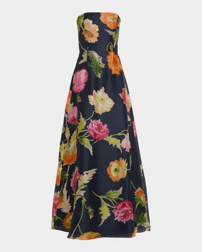 Carolina Herrera Strapless A-line Floral Silk Gown In Multi