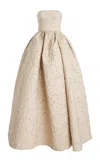 Carolina Herrera Strapless Brocade Ball Gown In Gold
