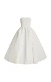 Carolina Herrera Strapless Brocade Midi Dress In White