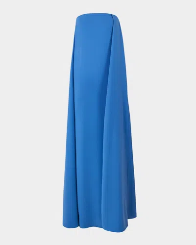 Carolina Herrera Strapless Cape Slit Column Gown In Blue