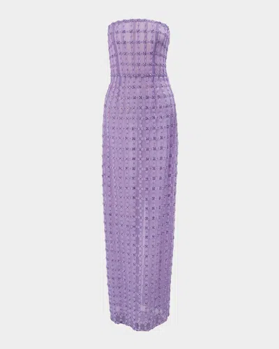 Carolina Herrera Strapless Crystal-embroidered Column Gown In Purple