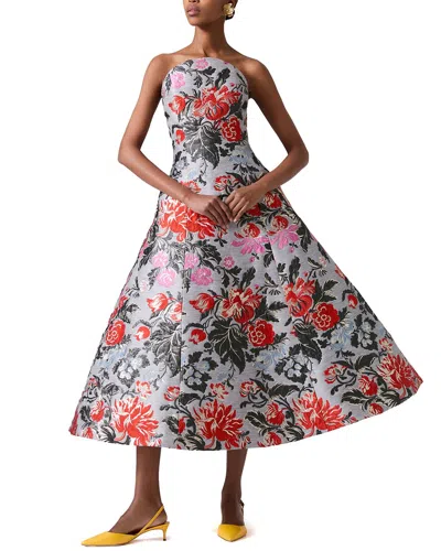 CAROLINA HERRERA CAROLINA HERRERA STRAPLESS CURVED NECKLINE LINEN-BLEND A-LINE DRESS