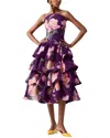 Carolina Herrera Strapless Curved Neckline Ruffled Silk Dress In Purple