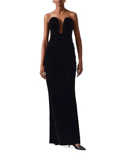 Carolina Herrera Strapless Deep U Ruched Gown In Black