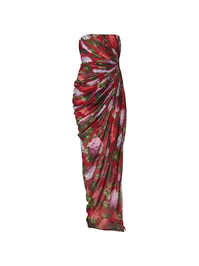 Carolina Herrera Strapless Draped Maxi Dress In Multi