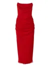 Carolina Herrera Strapless Draped Midi Silk Dress In Red