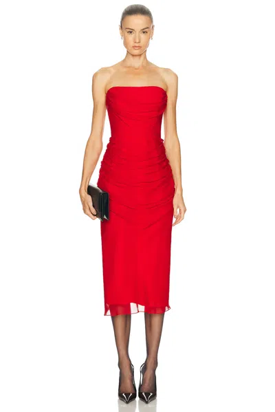 CAROLINA HERRERA STRAPLESS DRAPED MIDI DRESS