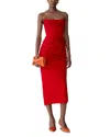 Carolina Herrera Strapless Draped Midi Silk Dress In Red
