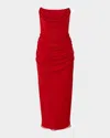 Carolina Herrera Strapless Draped Silk-chiffon Midi Dress In Red