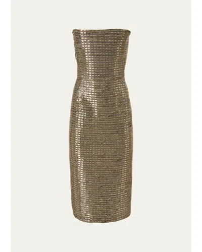 Carolina Herrera Strapless Embellished Midi Dress In Gold