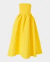 Carolina Herrera Strapless Pleated Faille Gown In Taxi Cab
