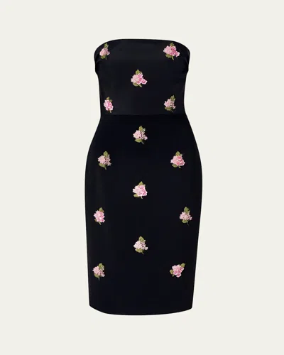 Carolina Herrera Strapless Floral Embroidered Sheath Dress In Black