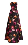 Carolina Herrera Strapless Floral-printed Gown In Black