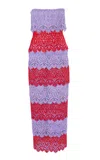 Carolina Herrera Strapless Floral Scroll Lace Trim Dress In Red