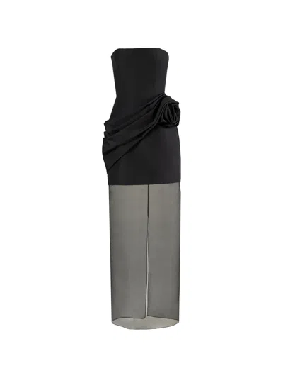 Carolina Herrera Strapless Gown With Sheer Organza Skirt In Black